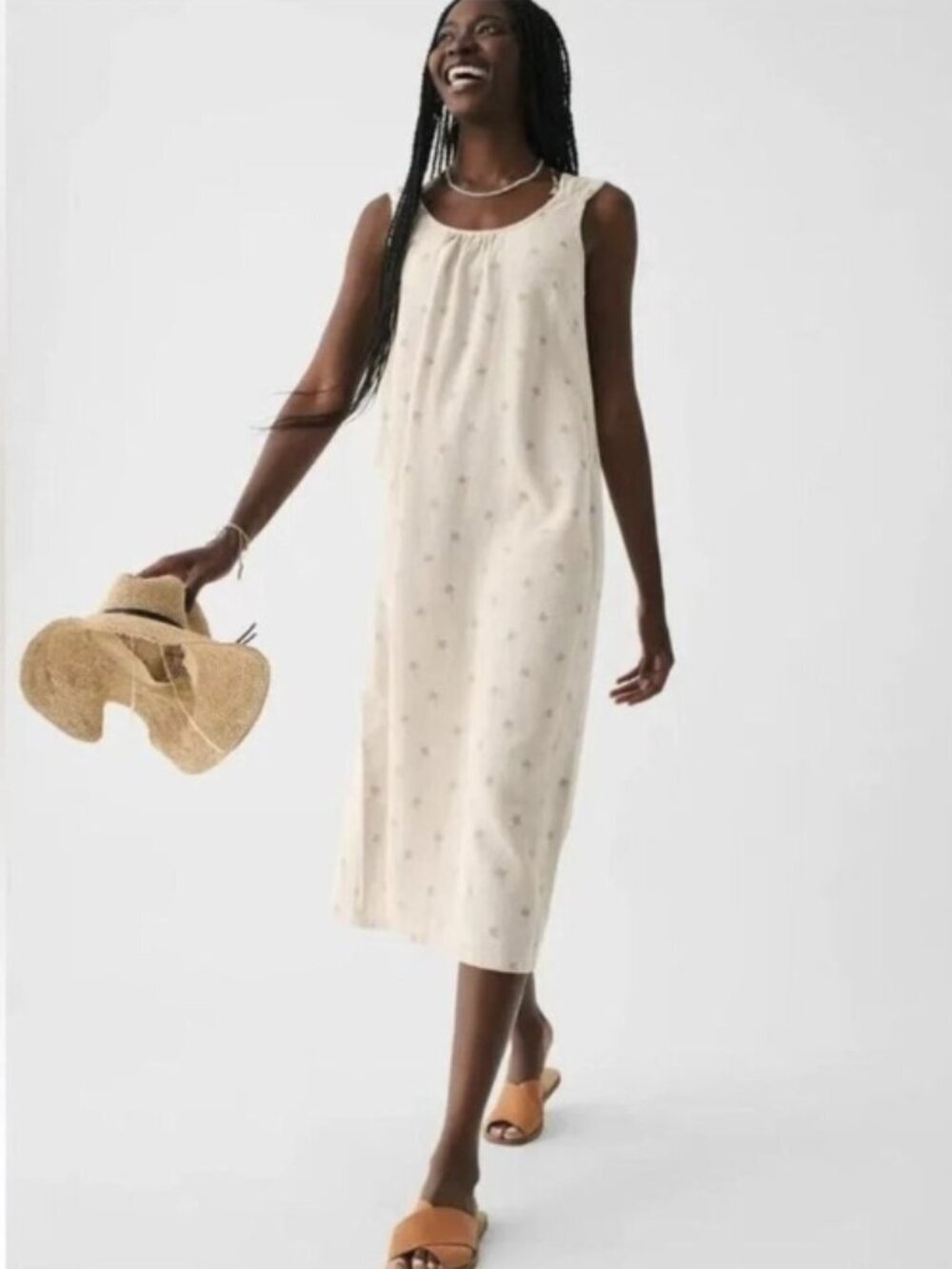 Faherty Organic Cotton Palm Tree Maxi Ischia Dress Tie Shoulder Gauze Size M